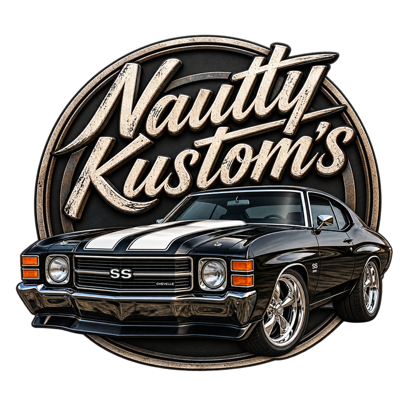 Nautty Kustoms logo with black Chevelle