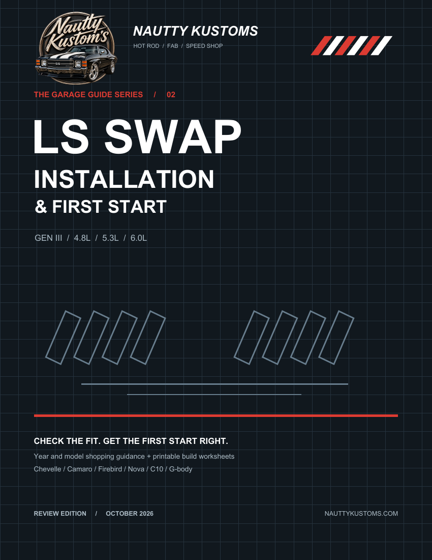 Nautty Kustoms LS Swap Installation and First Start PDF cover with Chevelle logo