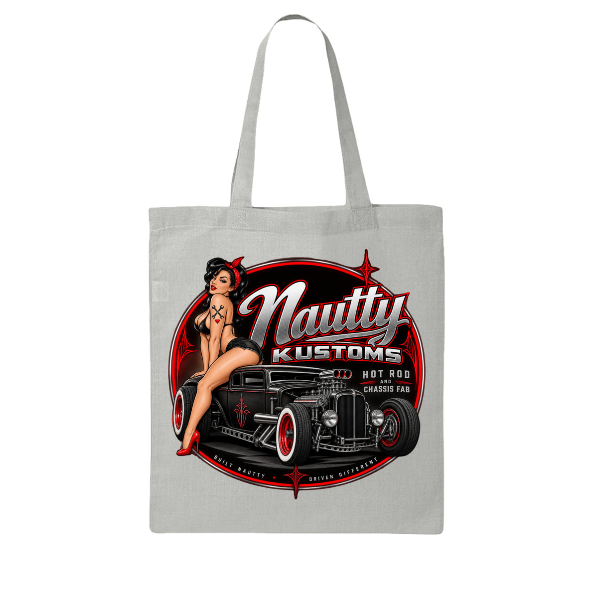 Nautty Canvas Tote Bag, front view — Nautty Kustoms